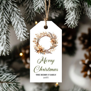 Etiquetas Para Regalos Corona de Navidad Verde Salvia Neutral Moderna Eti