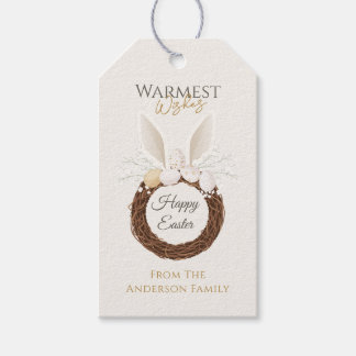 Etiquetas Para Regalos Corona de Nido de Conejo de Pascua Boho Dorado Mar
