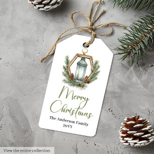 Etiquetas Para Regalos Corona de pino botánico bohemio moderno Navidad