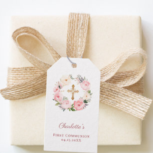 Etiquetas Para Regalos Corona floral rosa cruz Primera Comunión DIY