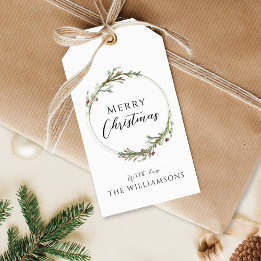 Etiquetas Para Regalos Corona minimalista de Feliz Navidad