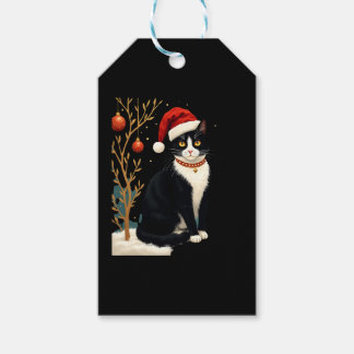 Etiquetas Para Regalos Cottagecore Tuxedo Cat Funny Xmas Aesthetic Santa
