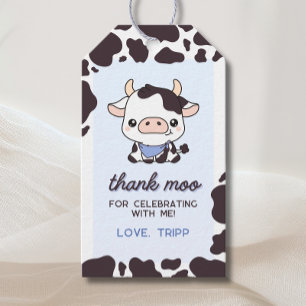 Etiquetas Para Regalos Cow Cumpleaños Blue Gracias Moo Favor Tags
