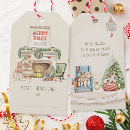 Etiquetas Para Regalos Cozy Watercolor Mice Vintage Holiday