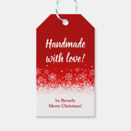 Etiquetas Para Regalos Creados a Mano con Amor Copo de Nieve Navidad Rojo