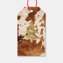 Etiquetas Para Regalos Cream Brown Piel de vaca Gold Tree