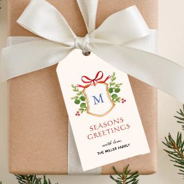 Etiquetas Para Regalos Crestón de monograma con vegetación Fiestas 