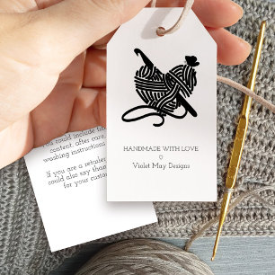 Etiquetas Para Regalos Crochet Hook y Yarn Heart hechos a mano con amor