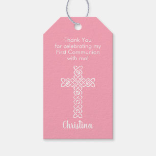 Etiquetas Para Regalos Cruce Flamingo Comunión Rosa Bautismo Christening