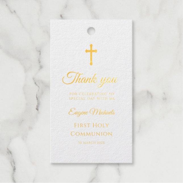 Etiquetas Para Regalos cruz de oro simple primera comunión (Anverso)