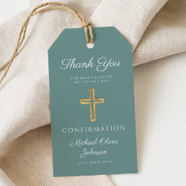 Etiquetas Para Regalos Cruz Religiosa Verde Moderna Confirmación Niño
