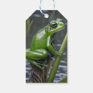 Etiquetas Para Regalos "Crystal Clarity: Rana de vidrio verde sobre cañas