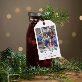 Etiquetas Para Regalos Cualquier texto moderno Brushed Green Script & Pho