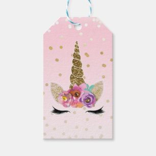 Etiquetas Para Regalos Cuerno Floral de Unicornio de Oro Rosa Favor de Fi