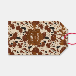 Etiquetas Para Regalos Cuero genuino 100% Patrón de Vaca Latte | Neutro