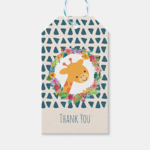 Etiquetas Para Regalos Cuidada jirafa con una cortina de flores gracias
