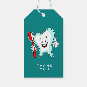Etiquetas Para Regalos Cuidado dental Feliz Diente con cepillo de dientes