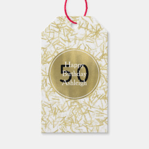 Etiquetas Para Regalos Cumpleaños 50 Aniversario Glam White Gold Confetti