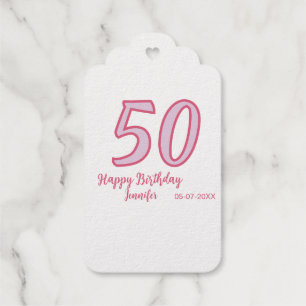 Etiquetas Para Regalos cumpleaños 50 rosa morado negrita nombre simple mi