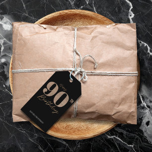 Etiquetas Para Regalos Cumpleaños 90 Numeral Brillo Negro y Dorado 