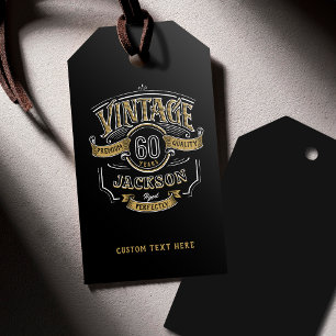 Etiquetas Para Regalos Cumpleaños Black & Gold Vintage Aged To Perfection
