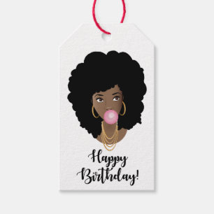 Etiquetas Para Regalos Cumpleaños! Cabello natural de mujer negra, Bubble