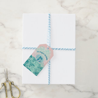 Etiquetas Para Regalos Cumpleaños Chica Sirena Ola del Océano Rosa Verde