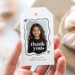 Etiquetas Para Regalos Cumpleaños con foto de borde ondulado con lazo