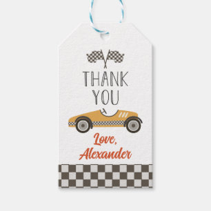 Etiquetas Para Regalos Cumpleaños de Auto de Carreras Amarillo Vintage Ag