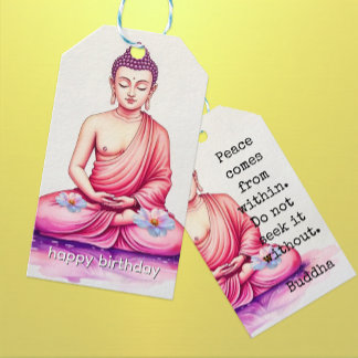 Etiquetas Para Regalos Cumpleaños de Buda, Acuarela, Meditación / Yoga 
