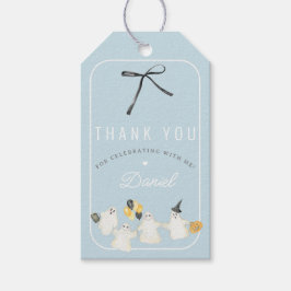 Etiquetas Para Regalos Cumpleaños de Fantasma de Halloween y Arco Negro p