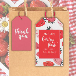 Etiquetas Para Regalos Cumpleaños de Fresa Berry Primero Fiesta Roja Rosa