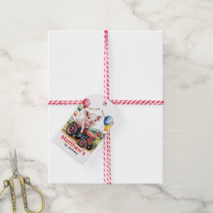 Etiquetas Para Regalos Cumpleaños de granja adorable con cerdo en tractor