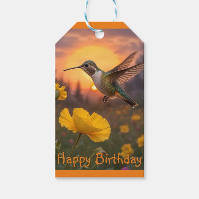 Etiquetas Para Regalos Cumpleaños de Hummingbird (Anverso)