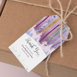 Etiquetas Para Regalos Cumpleaños de Invierno Azul Púrpura con Árboles Ne