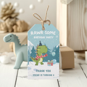 Etiquetas Para Regalos cumpleaños de invierno de dinosaurios RAWR-Some