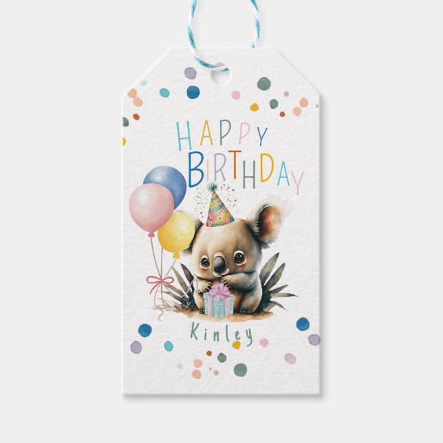 Etiquetas Para Regalos Cumpleaños de Koala (Anverso)