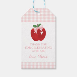 Etiquetas Para Regalos Cumpleaños de manzana lazo rosa y cuadros