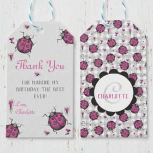 Etiquetas Para Regalos Cumpleaños de Mariquita Rosa Fuerte y Negro Agrade