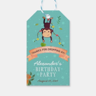 Etiquetas Para Regalos Cumpleaños de mono personalizable naranja y azul t