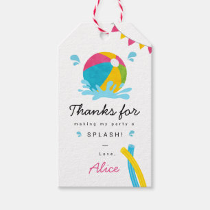 Etiquetas Para Regalos Cumpleaños de niña con fiesta de piscina minimalis