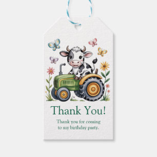 Etiquetas Para Regalos Cumpleaños de niño con vaca linda en tractor Agrad