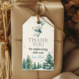 Etiquetas Para Regalos Cumpleaños de oso polar de invierno, gracias