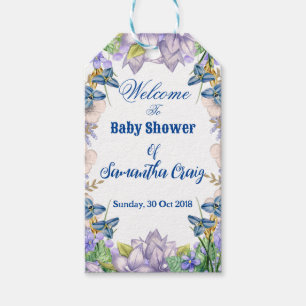 Etiquetas Para Regalos Cumpleaños de Pastel Blue Blooms Púrpura Lila Flor