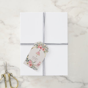 Etiquetas Para Regalos cumpleaños de princesa bailarina con flores rosada