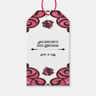 Etiquetas Para Regalos Cumpleaños de Princesa Rosa y Negra con Rosas en l