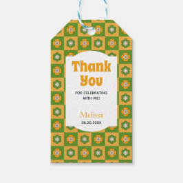 Etiquetas Para Regalos Cumpleaños De Retro Daisy Floral Checkered Gracias