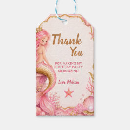 Etiquetas Para Regalos Cumpleaños de Sirena Rosa y Dorado