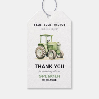 Etiquetas Para Regalos Cumpleaños de Tractor Verde Acuarelado Editable