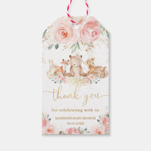 Etiquetas Para Regalos Cumpleaños de Woodland Rubor Pink Floral en Baby S
